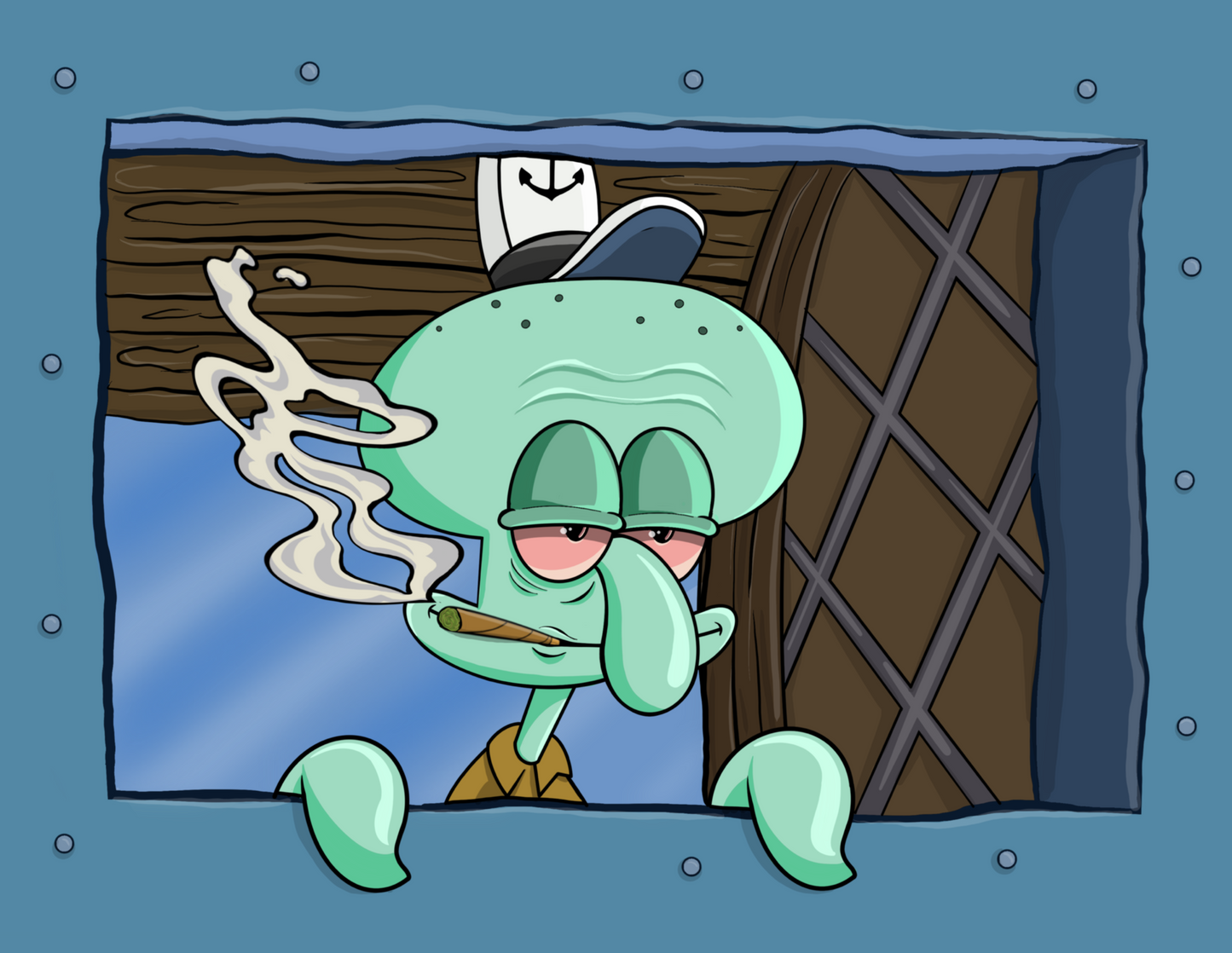 Squidward Smokin out the Window Canvas Print